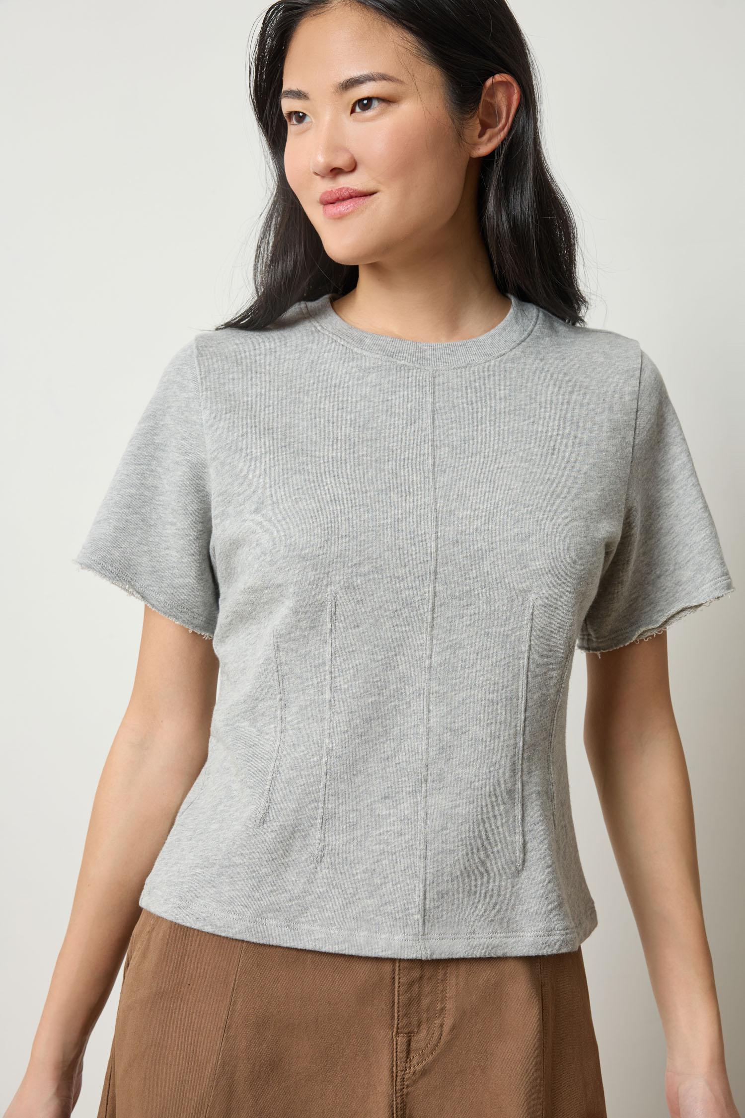 Darted Elbow Sleeve Womens Top Heather Grey A1