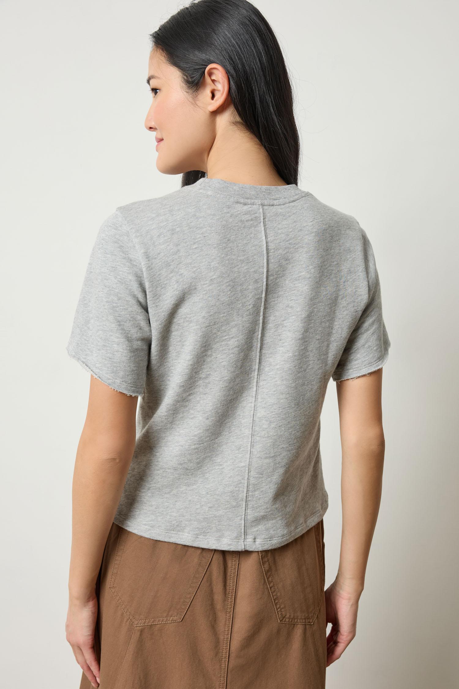 Darted Elbow Sleeve Womens Top Heather Grey A2