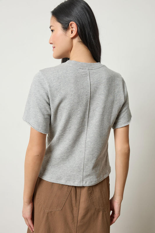 Darted Elbow Sleeve Womens Top Heather Grey A2