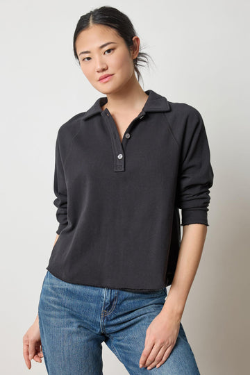 Shirttail Polo Womens Top Black A1