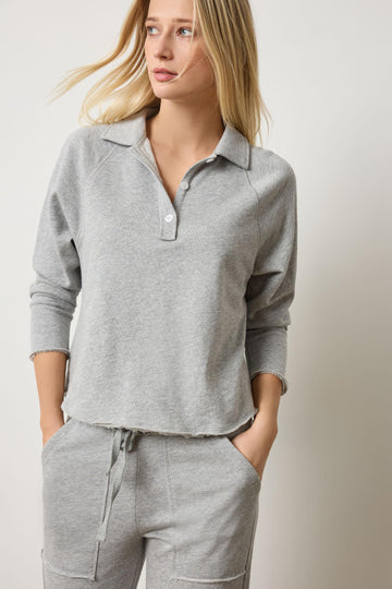 Shirttail Polo Womens Top Heather Grey A1