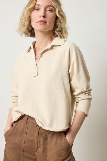 Shirttail Polo Womens Top Muslin A1