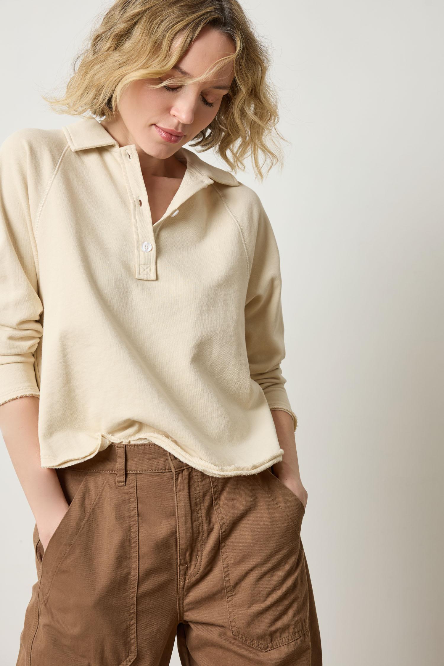 Shirttail Polo Womens Top Muslin A3
