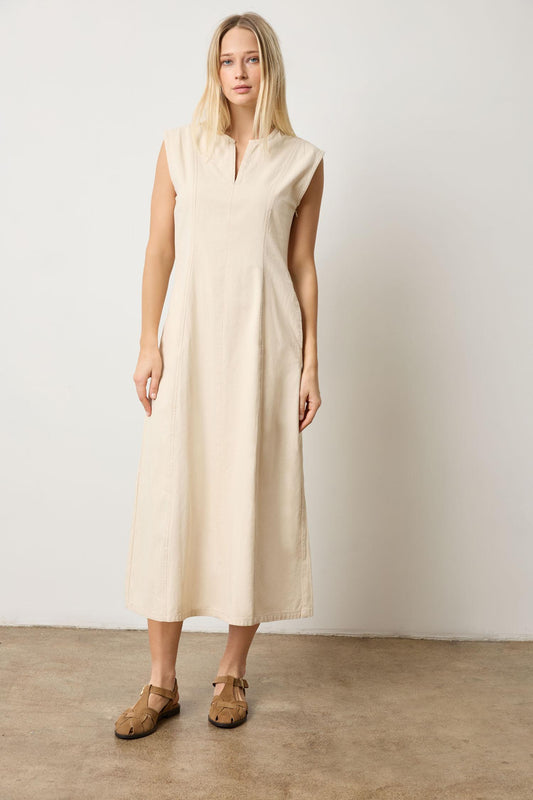 Twill Princess Seam Maxi Dress in color Eggshell Image A0