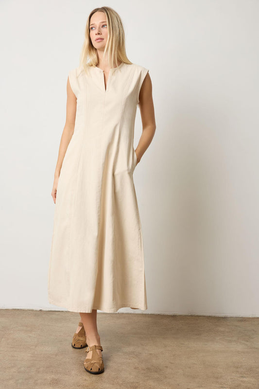 Twill Princess Seam Maxi Dress in color Eggshell Image A1