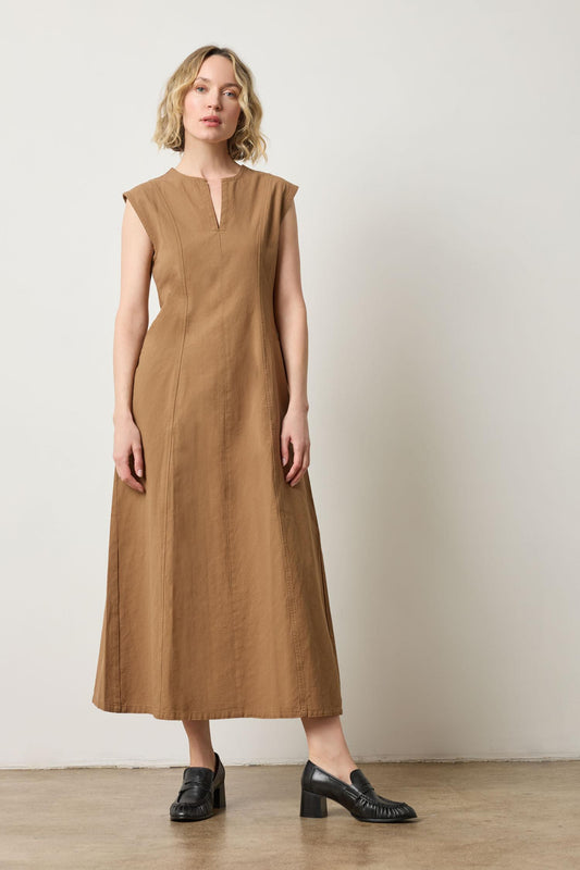 Twill Princess Seam Maxi Dress in color Pecan Image A0