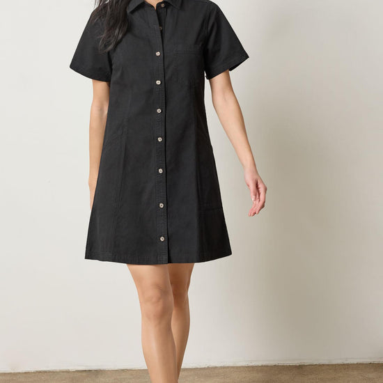 Twill Paneled Shirt Dress Womens Dress Black A0