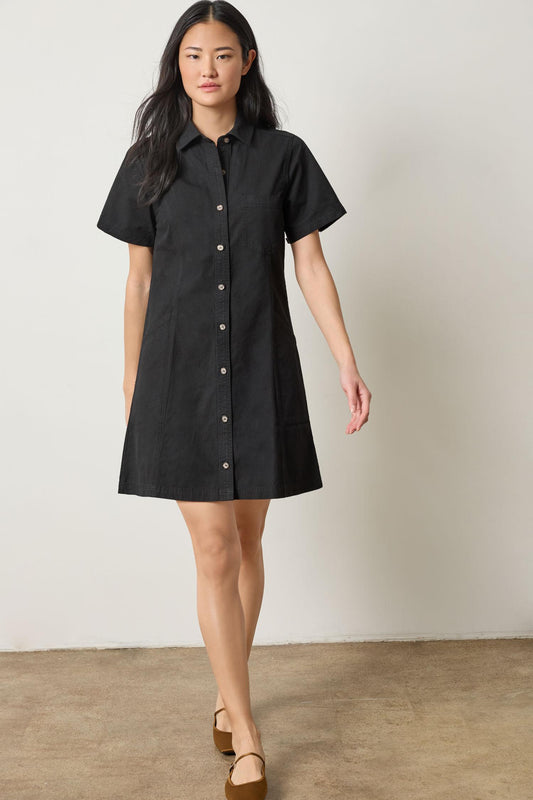 Twill Paneled Shirt Dress Womens Dress Black A0