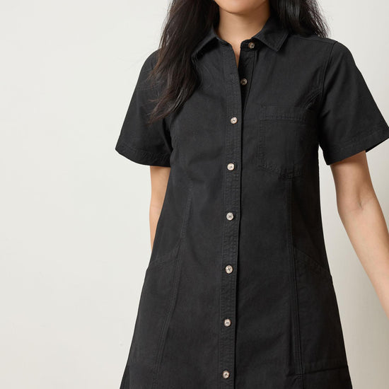 Twill Paneled Shirt Dress Womens Dress Black A1