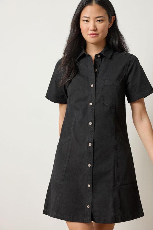 Twill Paneled Shirt Dress Womens Dress Black A1
