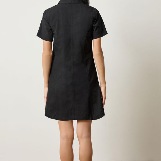 Twill Paneled Shirt Dress Womens Dress Black A2