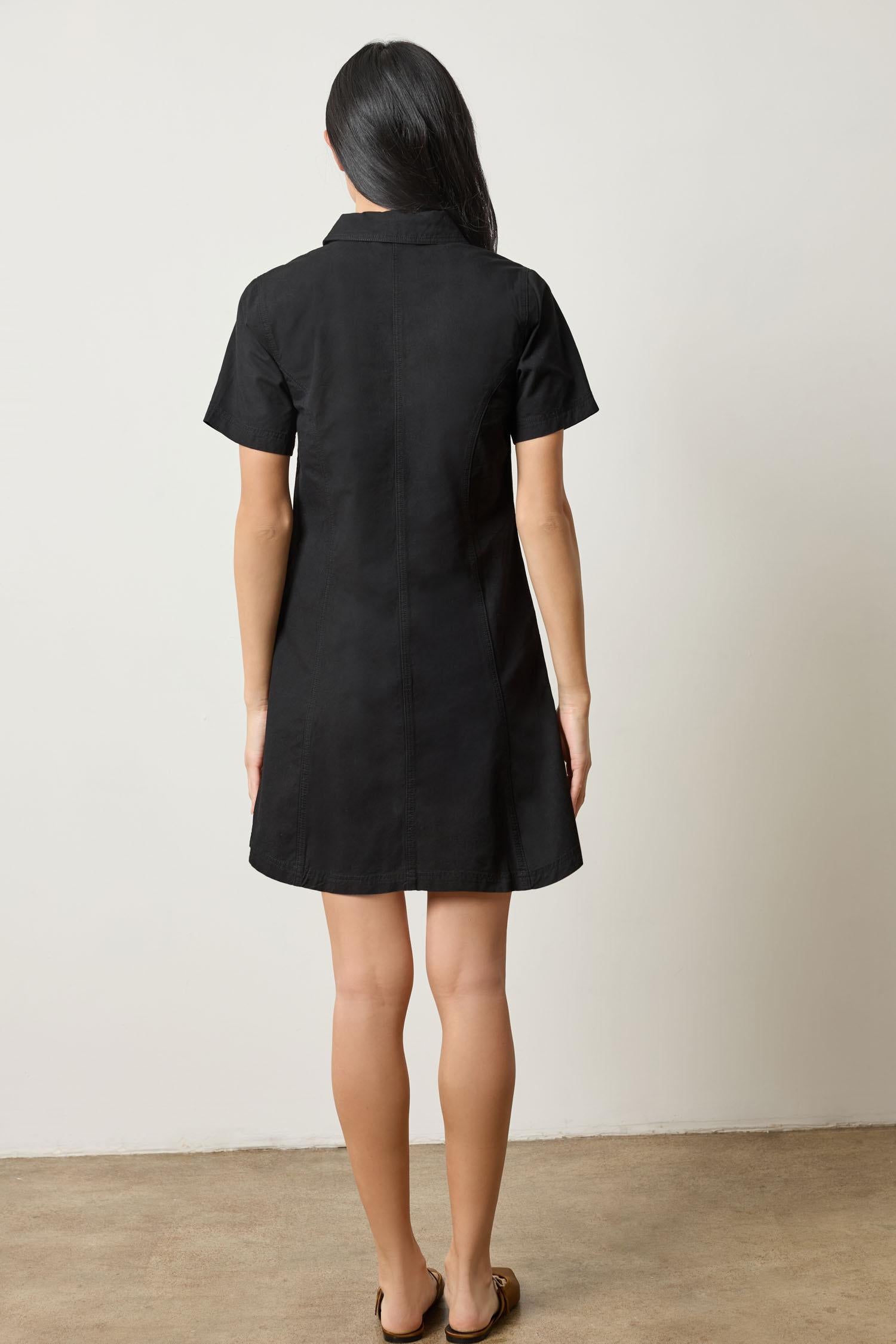 Twill Paneled Shirt Dress Womens Dress Black A2
