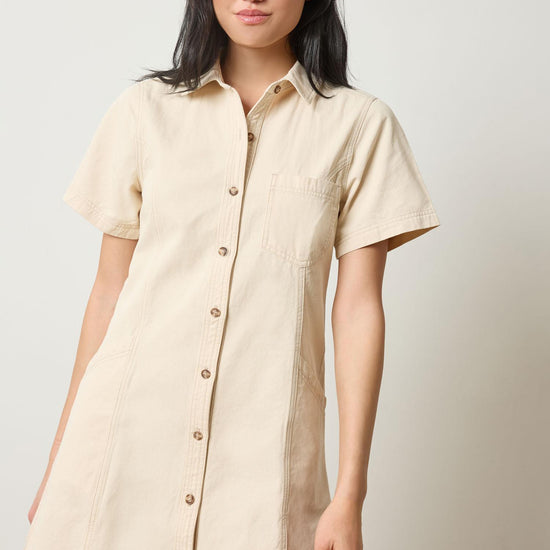 Twill Paneled Shirt Dress Womens Dress Eggshell A1