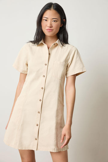 Twill Paneled Shirt Dress Womens Dress Eggshell A1