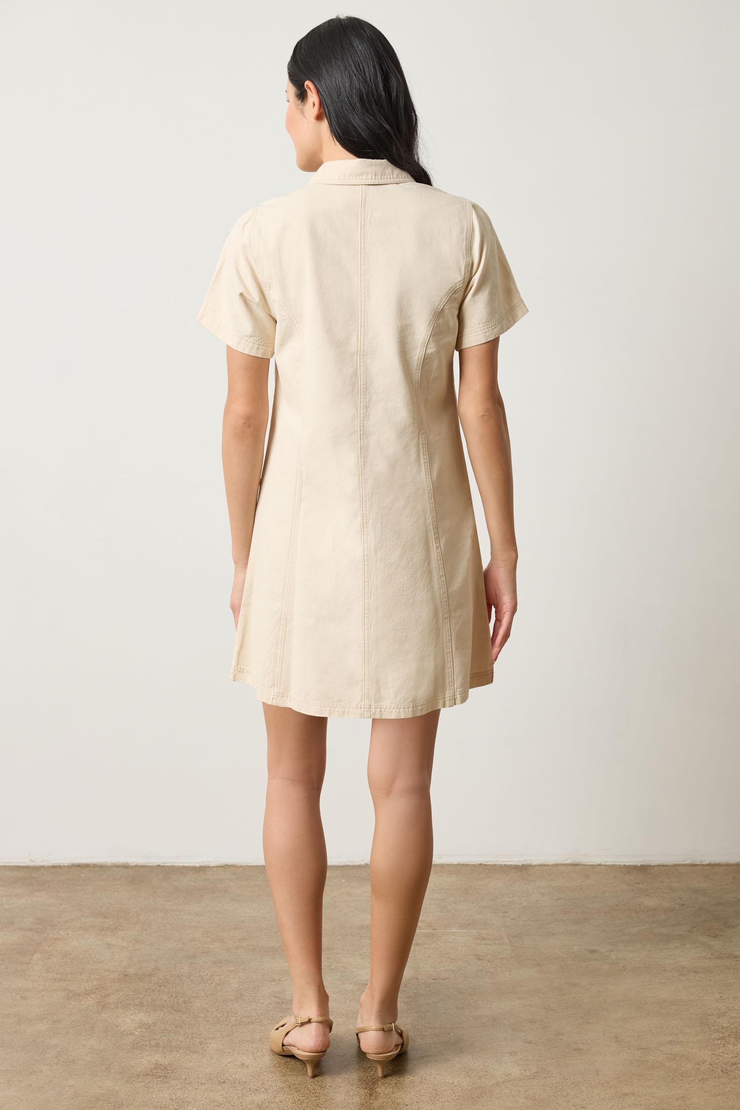 Twill Paneled Shirt Dress Womens Dress Eggshell A2