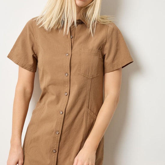 Twill Paneled Shirt Dress Womens Dress Pecan A1