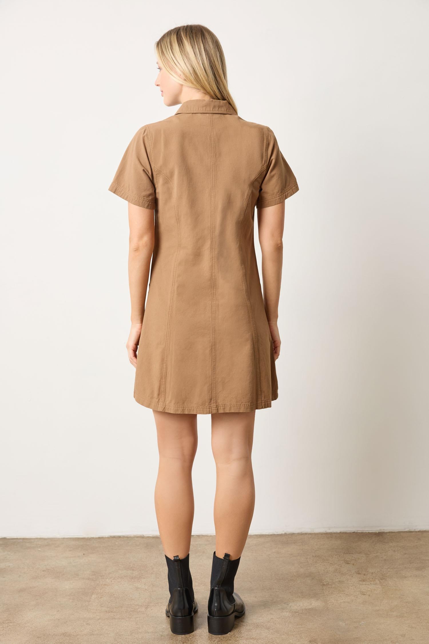 Twill Paneled Shirt Dress Womens Dress Pecan A2