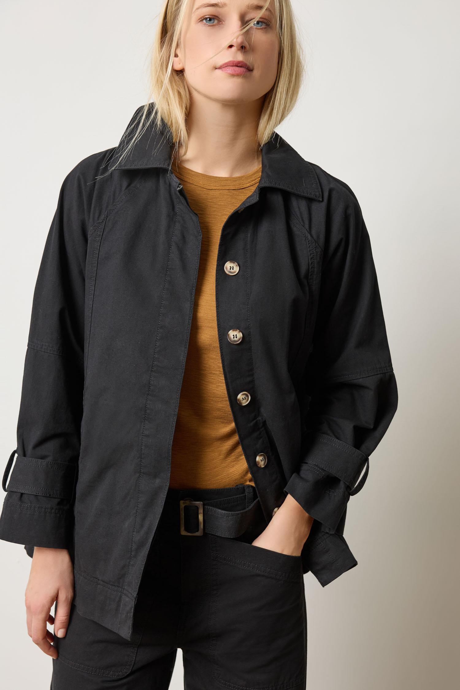 Collared Twill Jacket in color Black Image A1