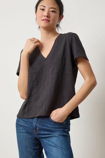 Boyfriend V-Neck Womens Top Black A1