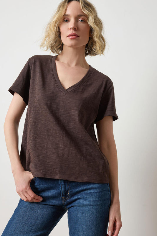 Boyfriend V-Neck Womens Top Espresso A1