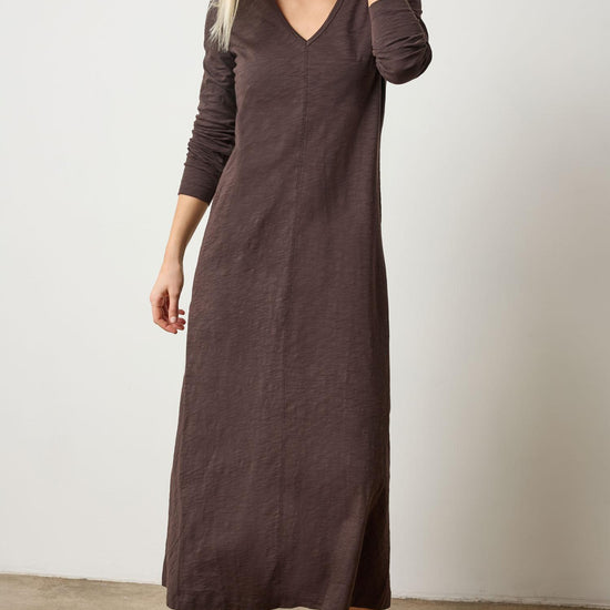 V-Neck Maxi Dress Womens Dress Espresso A1
