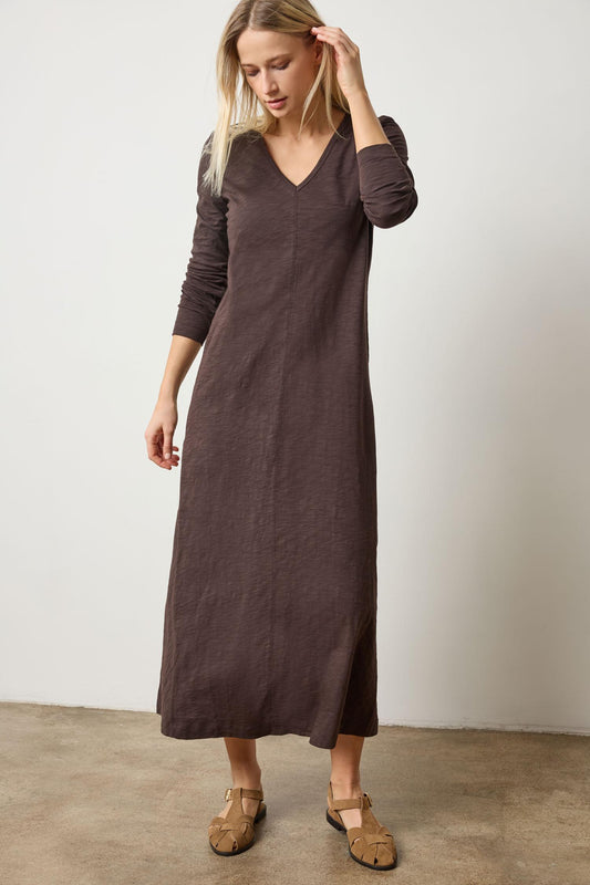 V-Neck Maxi Dress Womens Dress Espresso A1
