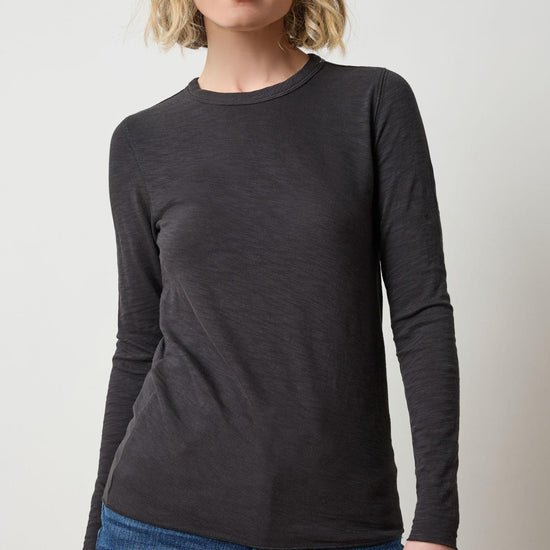 Long Sleeve Bias Crewneck in color Black Image A1