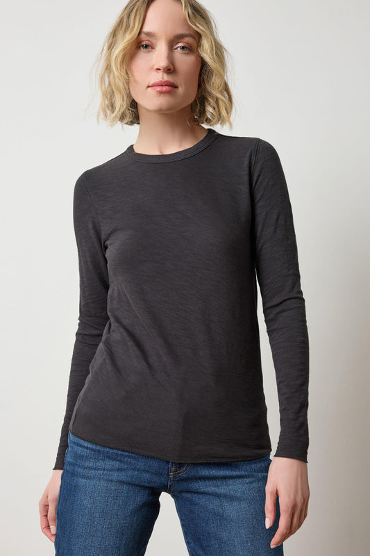 Long Sleeve Bias Crewneck in color Black Image A1