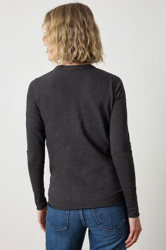 Long Sleeve Bias Crewneck in color Black Image A2