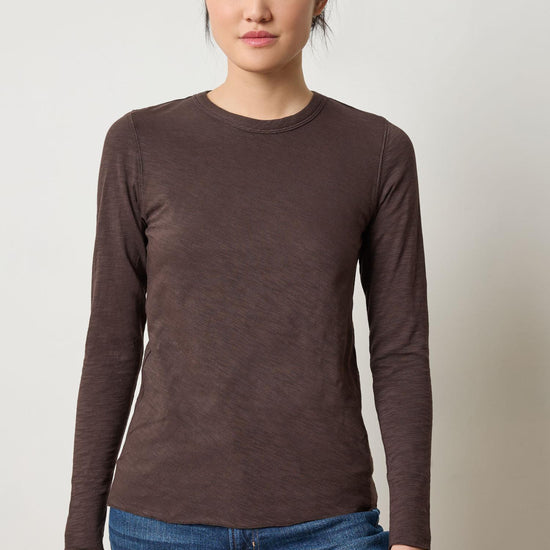 Long Sleeve Bias Crewneck in color Espresso Image A1