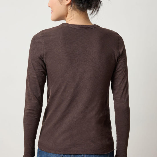 Long Sleeve Bias Crewneck in color Espresso Image A2