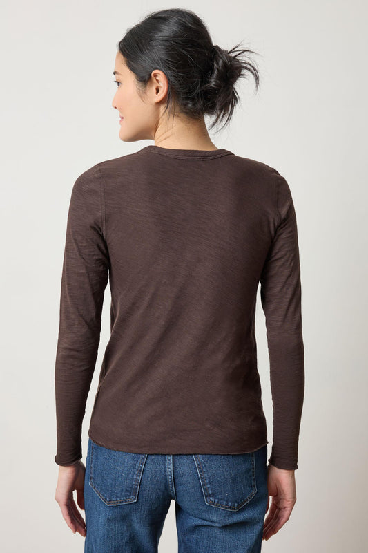 Long Sleeve Bias Crewneck in color Espresso Image A2