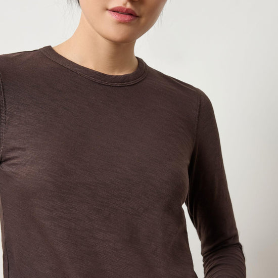 Long Sleeve Bias Crewneck in color Espresso Image A3