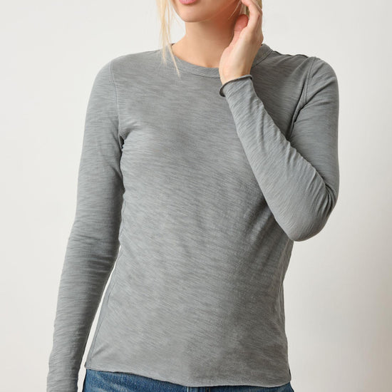 Long Sleeve Bias Crewneck in color Gravel Image A1