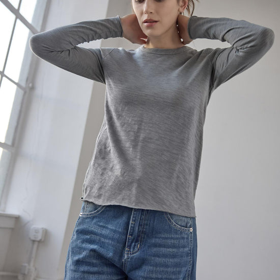Long Sleeve Bias Crewneck in color Gravel Image C0