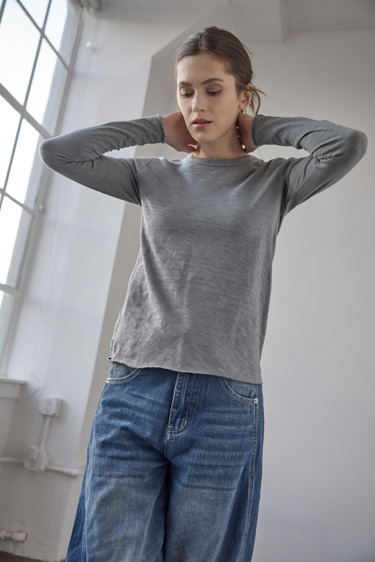 Long Sleeve Bias Crewneck in color Gravel Image C0