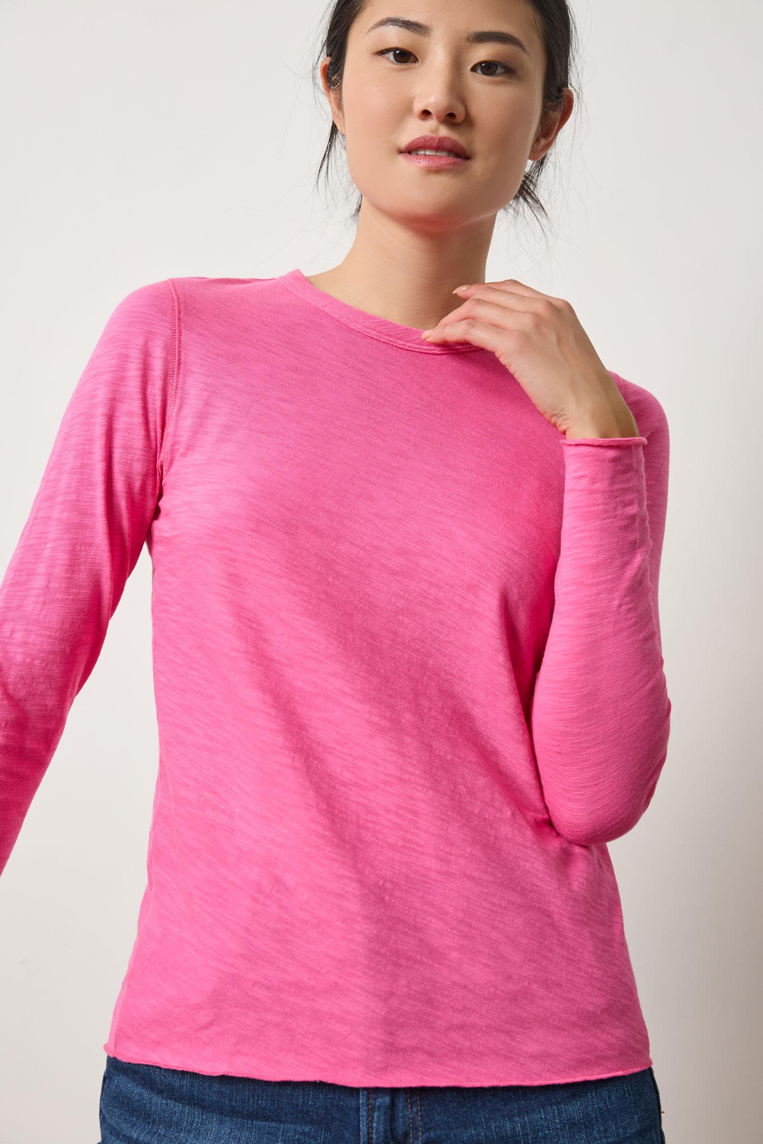 Long Sleeve Bias Crewneck in color Rosebud Image A3