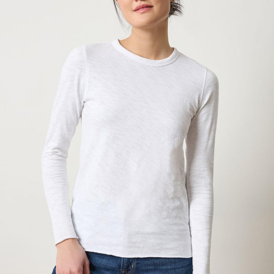 Long Sleeve Bias Crewneck in color White Image A1