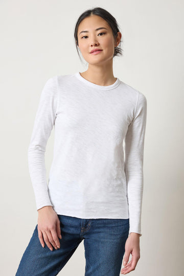 Long Sleeve Bias Crewneck in color White Image A1