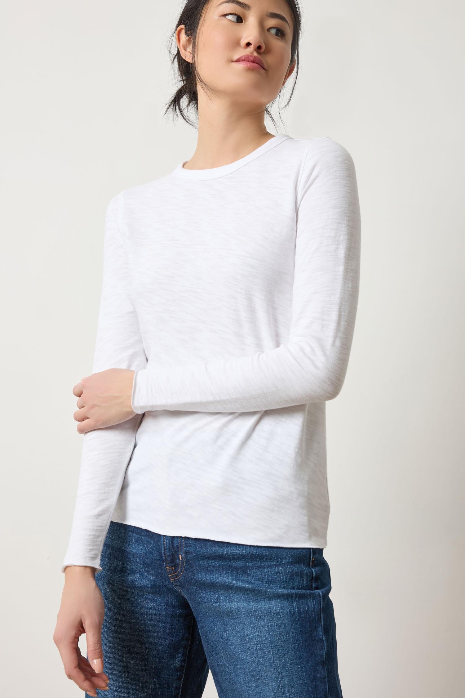 Long Sleeve Bias Crewneck in color White Image A3