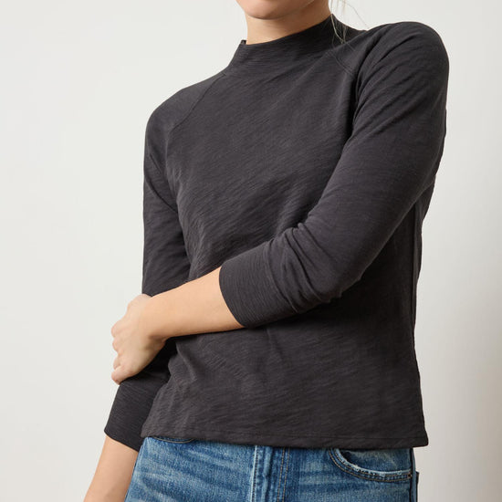 Raglan Mock Neck Womens Top Black A1