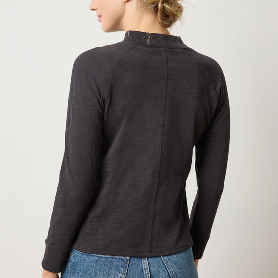 Raglan Mock Neck Womens Top Black A2