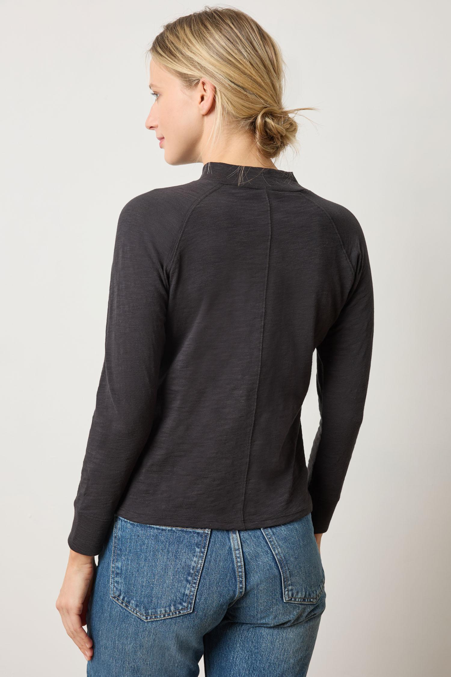 Raglan Mock Neck Womens Top Black A2