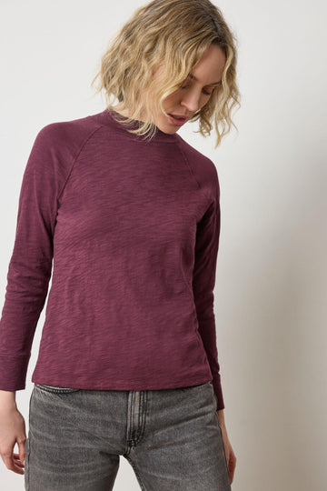 Raglan Mock Neck Womens Top Merlot A1