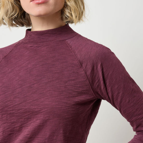 Raglan Mock Neck Womens Top Merlot A3