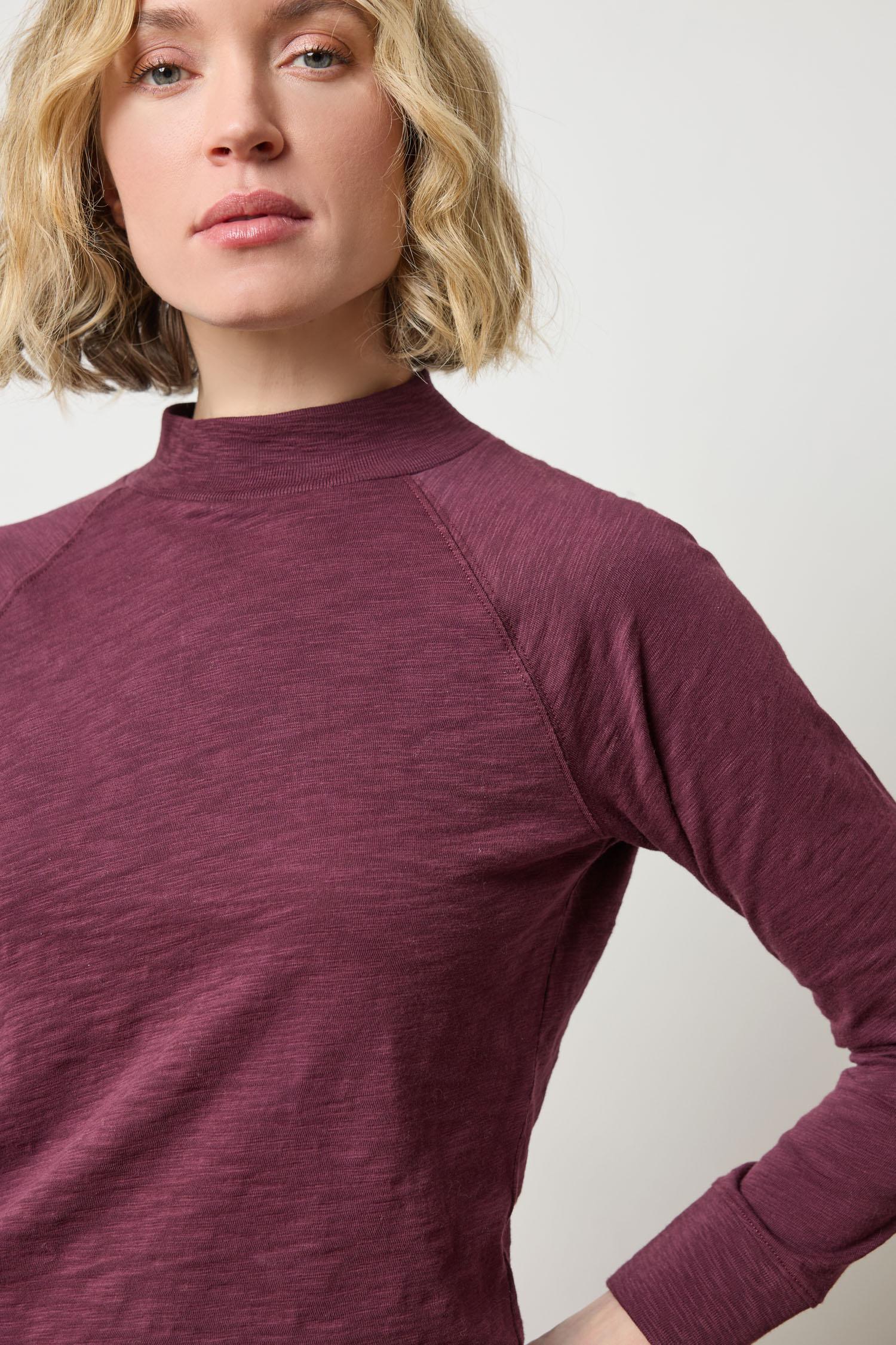 Raglan Mock Neck Womens Top Merlot A3