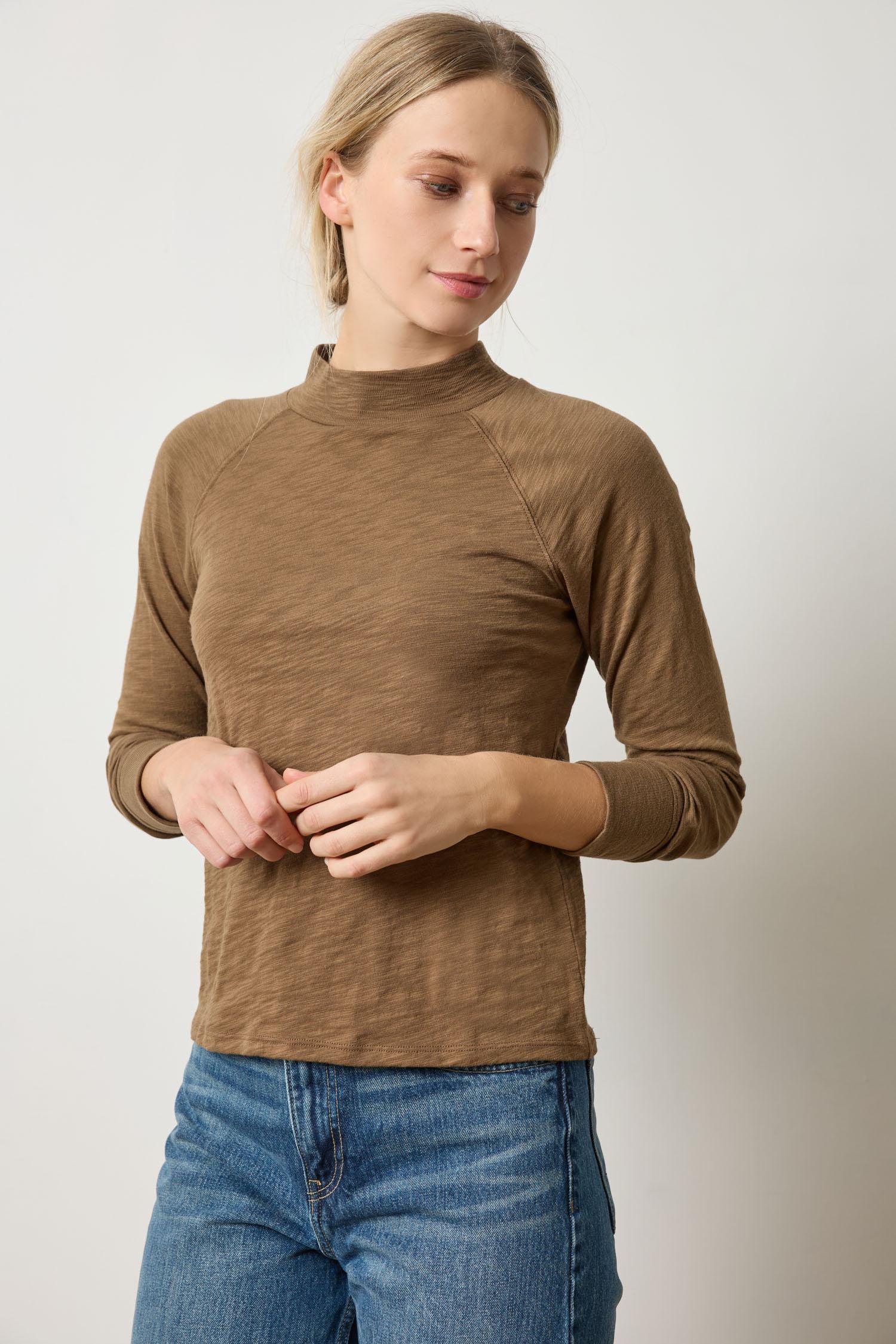 Raglan Mock Neck Womens Top Truffle A1