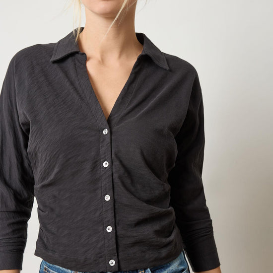 Side Pleat Button Down in color Black Image A1