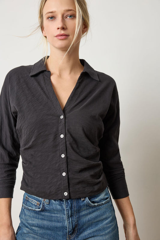 Side Pleat Button Down in color Black Image A1