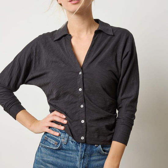 Side Pleat Button Down in color Black Image A3
